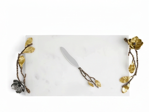 Elegant Floral Design <b>Cheese</b> <b>Knife</b> <b>Set</b> With Marble Board And Metal Handle For Kitchen Use Home Use Tableware And Hotel Use - Product Image 1
