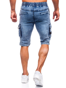 Shorts en jean vintage noir délavé coupe ample pour homme, taille haute, jambe large, 100 % coton avec poche tissée, style streetwear - Product Image 4