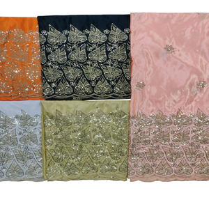 ผ้าโซมาเลียลายใบไม้ประดับเลื่อมงานปักดีไซน์จิบูตี โกร์กูรา สวยหรู ทันสมัย ผ้าซาตินเนื้อหนา 100% เหมาะสำหรับงานแต่งงาน/โอกาสพิเศษ - Product Image 1