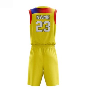 Ensemble de maillot de basket-ball sublimé jaune, col en V, sans manches, évacuant l'humidité, imprimé géométrique, numéro 23, adulte, unisexe, coupe régulière - Product Image 3
