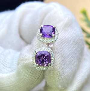 Boucles d'oreilles en améthyste naturelle, argent sterling 925 ou or 14 carats, halo de pierres précieuses violettes, bijoux de mariage, cadeau de mariée pour elle - Product Image 6