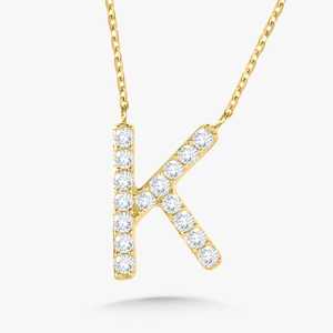 สร้อยคอจี้ตัวอักษรทองคำแท้ 10K 14K 18K ประดับเพชรแล็บโกรว์ จี้ตัวอักษรเล็กๆ สวยงาม ผู้ผลิตเครื่องประดับ ขายส่ง - Product Image 3
