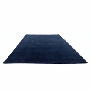 Tapis texturé en laine bleu marine foncé, antidérapant, écologique, à poils épais, style minimaliste, pour salon, chambre, hôtel - Product Image 2