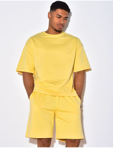 Conjunto de camiseta y pantalones cortos amarillos para hombre, dos piezas, camiseta extragrande con cuello redondo y pantalones cortos a juego, ropa informal deportiva para estar en casa - Product Image 5