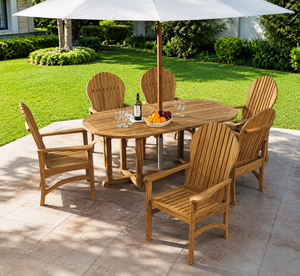 Modern Teak Wood Oval Outdoor Dining Set <b>Patio</b> Garden Furniture 6 Seater <b>Table</b> and Chairs for Resort Villa Hotel - Product Image 1