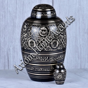 <b>Engraved</b> Brass Funeral Urn With Elegant Floral Motifs High-Quality Ashes Storage Container by Axiom Home Accents - Product Image 4