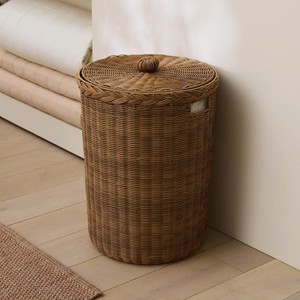Panier en rotin élégant pour la maison, pour le linge, les couvertures et le rangement domestique, panier de rangement rond avec couvercle en osier naturel - Product Image 1