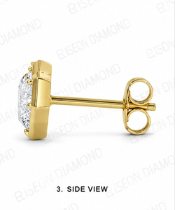 Elegant heart shaped solitaire diamond <b>stud</b> earrings in 14K yellow gold with bezel prong setting for brilliance and luxury - Product Image 2
