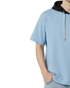 Customized <b>Men</b> <b>Light</b> <b>Blue</b> Short Sleeve Hoodie T <b>Shirt</b> With Pocket Casual Streetwear Pullover Top Custom Logo OEM Wholesale - Product Image 4