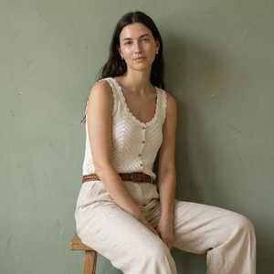 Women's Halter Neck Regular Sleeve Woven Solid Long Pullover Handmade Cotton Autumn <b>Top</b> - Product Image 3