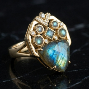 Trendy Top Product 925 Sterling Silver Natural <b>Labradorite</b> <b>Ring</b> 18K Gold Plated US 6 10mm Trillion Cut Factory Supply - Product Image 1