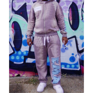 Custom Streetwear Y2K Zip Up Satin Lined Vintage Wash Tracksuit Hoodie and Sweatpants Set for <b>Men</b> - Product Image 2