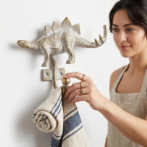 Crochet mural vintage en laiton blanc, motif dinosaure, en fonte, auto-adhésif, réglable, durable, simple, pour vêtements - Product Image 5