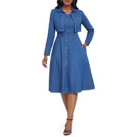 Conjunto de Dos Piezas: Vestido Camisero sin Mangas con Botones y Chaqueta de Mezclilla Lavada Estilo Vintage Elegante, con Recortes, para Fiesta, Uso Diario, Verano y Eventos Formales