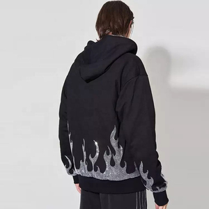 Sweat-shirt à capuche zippé noir pour homme, coupe classique, décontracté, en molleton d'hiver 100% coton 320g, impression par transfert thermique, poche respirante - Product Image 3