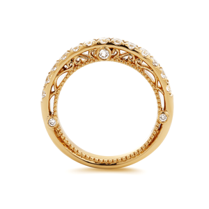 Anillo de eternidad vintage de oro amarillo de 18 quilates con diamantes cultivados en laboratorio, corte brillante redondo, diseño floral Milgrain, certificado por IGI. - Product Image 5