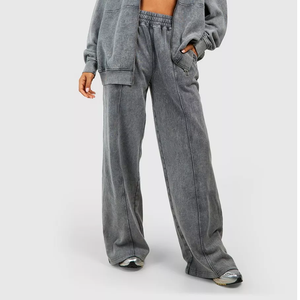 Conjunto Deportivo de Algodón Lavado Gris para Mujer, Corte Holgado, Sudadera y Pantalones Largos, Ropa Casual de Otoño con Bolsillos Laterales - Product Image 4