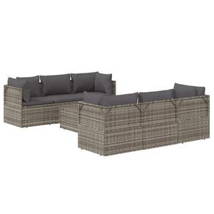 Set da salotto in Poly Rattan grigio 7 pezzi con cuscini Set da giardino - Product Image 4
