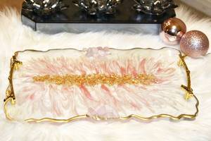 Handmade Rose Quartz Resin <b>Tray</b>: Gold Marbling <b>Vanity</b> <b>Tray</b> Epoxy Resin Serving <b>Tray</b> Resin Handmade <b>Tray</b> Used in the Hotel - Product Image 2