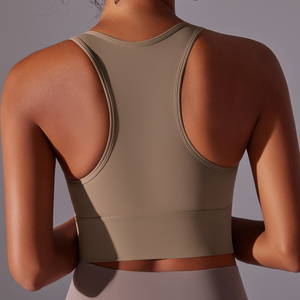 Soutien-gorge dos nageur sans coutures tendance pour femme, col rond, maintien élevé, respirant, couleur unie, haut de sport pour le yoga - Product Image 2