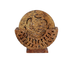Soapstone Coaster Set with Decorative <b>Stand</b>, Hand Carved Stone <b>Drink</b> Coasters for Home - Product Image 1