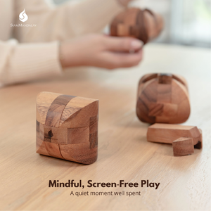 Ascher : 3D Wooden Burr Puzzle Ascher Interlocking Lotus Minimalist Home Accessory ของตกแต่งบ้านสไตล์มินิมอล ทำจากไม้จริง งานแฮนด์เมด แบรนด์ SiamMandalay - Product Image 5