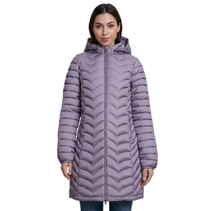 Chaqueta Larga Acolchada Informal para Mujer, con Capucha, Manga Larga, Color Sólido, Abrigo de Invierno, Relleno de Poliéster, Cierre de Cremallera, Secado Rápido - Product Image 1