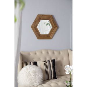 Specchio da Parete Esagonale con Cornice in Legno Naturale 47x47 cm, Elegante Decorazione per Soggiorno, Bagno e Corridoio - Product Image 1