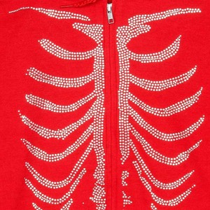 Red Men's Hooded <b>Zip</b>-<b>Up</b> Sweatshirt Rhinestone Custom Design Casual Autumn Knitted Regular Fit Men Hoodies - Product Image 2