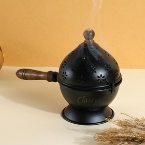 เตาเผาเครื่องหอมไม้สะเดาทำมือ พร้อมลายทองเหลือง |   ขายส่งโมราบาดาบาด - Product Image 1