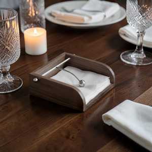 Handmade Personalized Pattern Tabletop Napkin <b>Holder</b> Square Box Shape Wood Base Steel <b>Rod</b> Small size Modern Dining Table By UO - Product Image 4