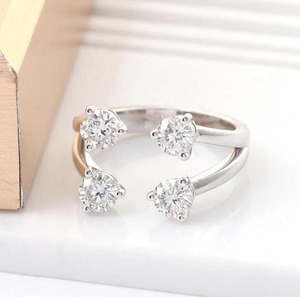 Round Cut Diamond <b>Open</b> Bypass <b>Ring</b> Four Stone Design Adjustable Wrap Style <b>Ring</b> in 14K White Gold Diamond <b>Ring</b> for Women's - Product Image 2