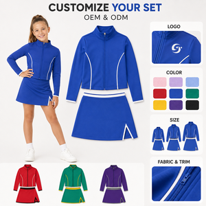 Ensemble de sport 2 pièces pour filles : veste zippée et jupe, en tissu de yoga respirant et extensible, tenue de cheerleading pour enfants - Product Image 2