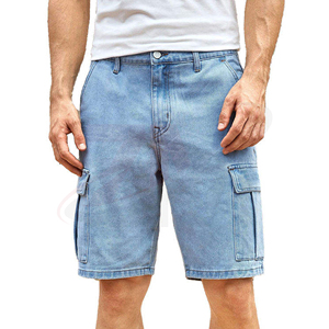 Pantalones Cortos Cargo de Mezclilla para Hombre, Lavado Claro, Cintura Media, Casuales, de Verano, de Algodón, con Bolsillos, Transpirables, Estilo Tejido - Product Image 3