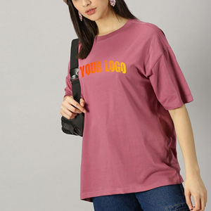 T-shirt en coton rose pour femmes grandes tailles, col rond, manches courtes, coupe ample, couleur unie, jersey décontracté, respirant, toutes saisons - Product Image 1