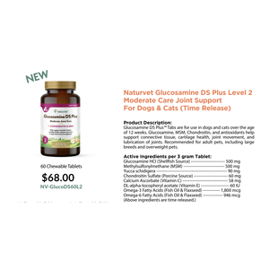 NaturVet Glucosamine DS Plus Niveau 2 Soutien Articulaire Moderé pour Chiens et Chats (Libération Prolongée) 240 Comprimés - Product Image 1