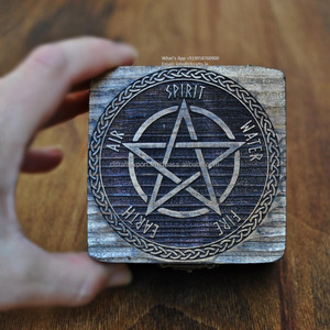 Caja de madera de pino Vegvisir grabada a mano para fanáticos vikingos para anillos de boda pequeños runas regalo de joyería religiosa personalizada - Product Image 6