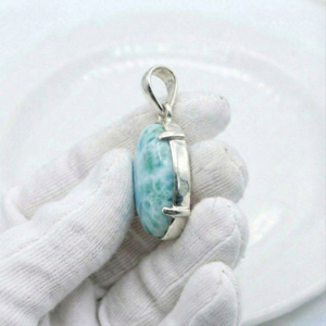 Pendentif ovale en larimar, argent sterling 925, serti à griffes, bijoux fins pour femmes, bijoux en argent fin faits à la main, vente en gros - Product Image 3