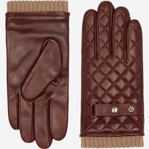 Leather <b>Gloves</b> With Quilted Design And <b>Knit</b> Cuff Thermal Winter Outdoor Use Wrist Length Plain Style - Product Image 1