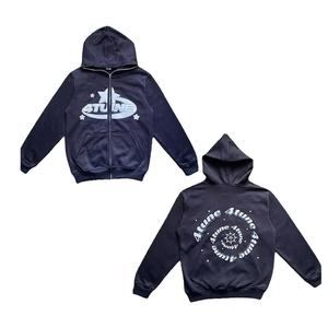 Sweat à capuche à fermeture éclair complète pour hommes avec logo personnalisé estampé Streetwear imprimé lourd sans ficelle Sweat à capuche Plus Options - Product Image 2