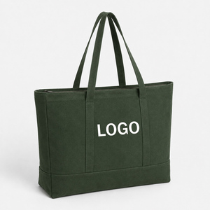 Wholesale Custom Logo <b>Heavy</b> <b>Duty</b> Canvas Tote Bag with <b>Zipper</b> Large Capacity Reusable Shoulder Shopping Bag for Shopping - Product Image 1