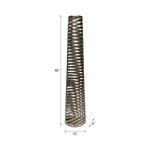 Vase de table en métal géométrique moderne, design industriel fait main, finition argentée, hauteur 39 cm, sculpture décorative - Product Image 1