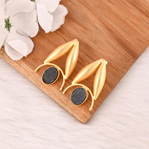 Natural <b>Black</b> Druzy Gemstone Gold Plated Brass <b>Dangle</b> <b>Earrings</b> Designer Jewelry for Women - Product Image 2