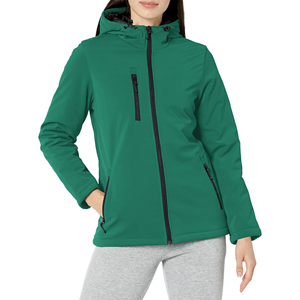 Women's Green Hooded Fleece Jacket Full Sleeve <b>Zipper</b> Closure Windproof Autumn Wear Solid Color Woven Polyester Shell - Product Image 5