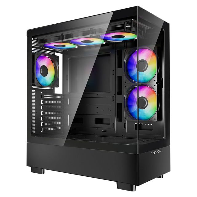 High-Airflow PC Gaming Case Mid-Tower Dual-Side Glass 6 X 120 mm PWM ARGB Fans Dust Filter Easy Setup