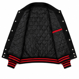 Custom Sorority DST Customized Body Genuine Leather Sleeves <b>Varsity</b> Letterman <b>Jacket</b> <b>Black</b> <b>Red</b> College Wear for OEM Bulk Order - Product Image 2