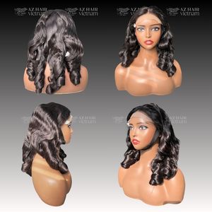 Perruques de qualité supérieure en cheveux vietnamiens bruts Remy, cuticules alignées, boucles rebondissantes, avec closure 5x5, perruques frontales en dentelle moyenne - Product Image 2
