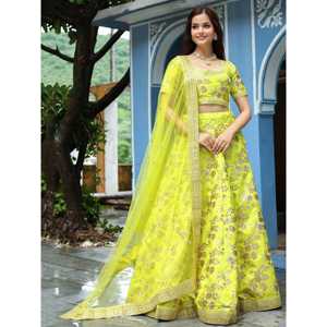 Fantástico Neón Bordado Seda Lehenga Choli Con Dupatta - Product Image 2