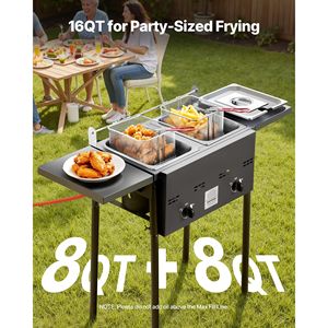 Friteuse Commerciale à Double Cuve 8QTx2 en Acier Inoxydable, à Gaz Propane, pour Extérieur, avec Plateforme Pliable et Double Panier H - Product Image 1