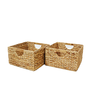 <b>Square</b> Water Hyacinth Eco-Friendly <b>Storage</b> <b>Basket</b> with Handles Rustic Multi-Purpose Organizer - Product Image 2